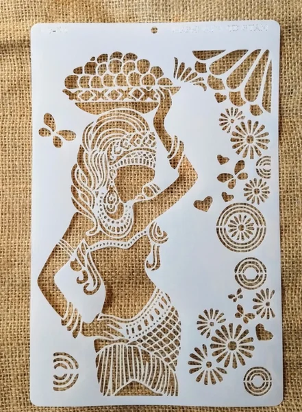 Stencil 20x30 Mujer con canasto de frutas